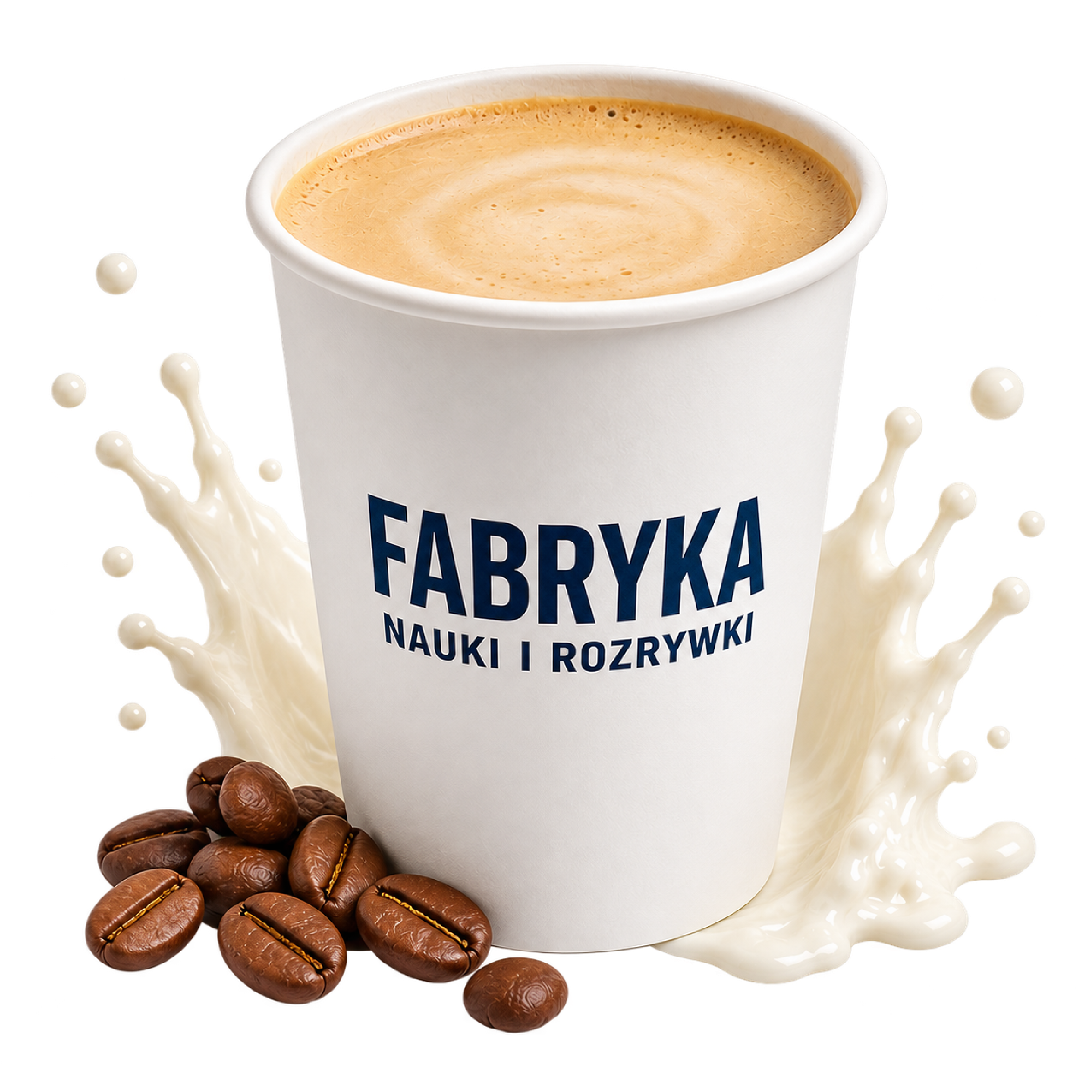 Kawa z mlekiem w kubku Fabryki Nauki i Rozrywki