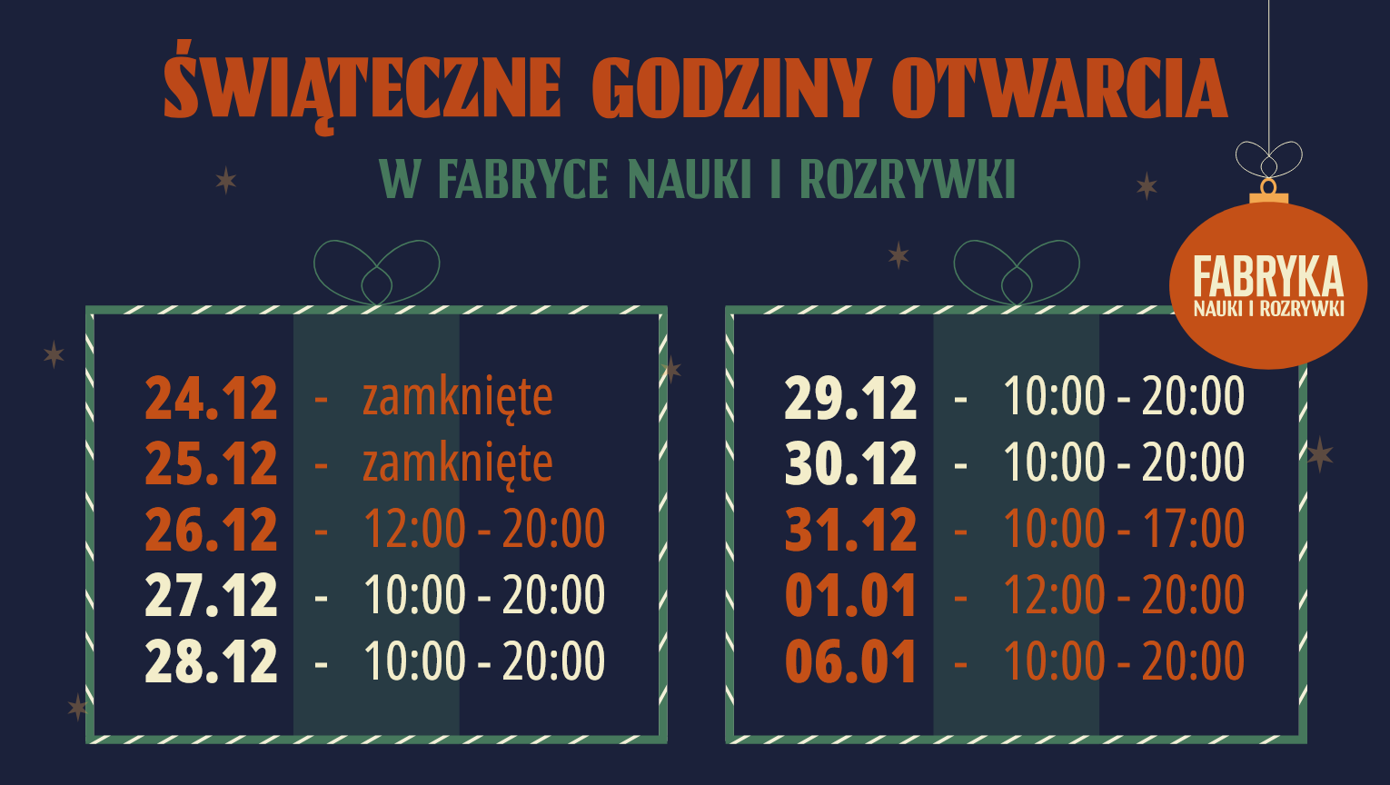 Świąteczne godziny otwarcia Fabryki